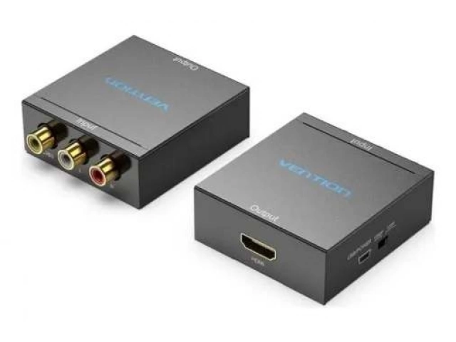 Esquema de conexión del convertidor Vention RCA a HDMI, mostrando cómo conectar una consola retro o un DVD a una TV HD fácilmente. Avlis Uruguay