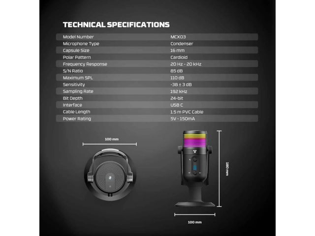 Conexión USB Plug & Play del micrófono Fantech Leviosa MCX03 Negro, fácil de usar