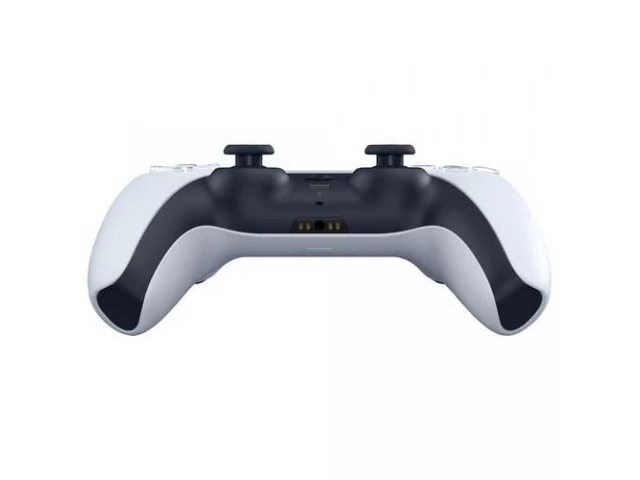 Joystick Sony PS5 DualSense blanco mostrando el micrófono integrado, botón Crear y altavoz. Funciones de nueva generación. Avlis Uruguay.