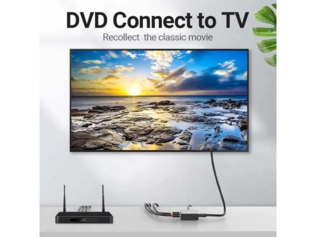 Diseño robusto con carcasa metálica del convertidor RCA a HDMI Vention en color negro, garantizando durabilidad y disipación de calor. Avlis Uruguay.