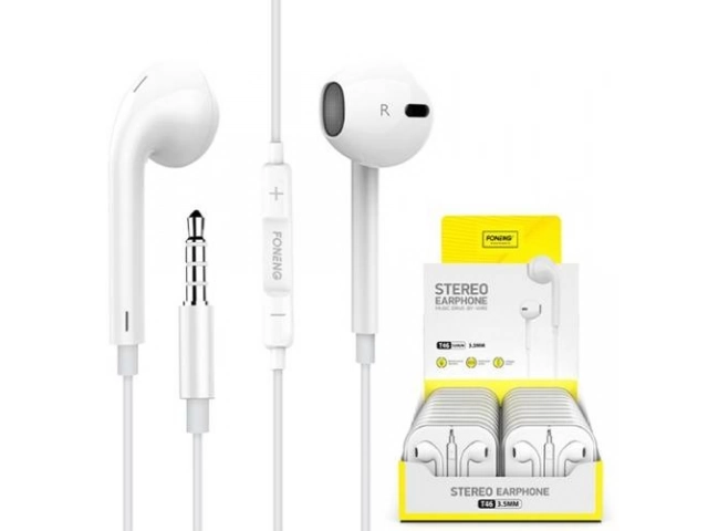 Primer plano del diseño de los Auriculares Foneng T46 Blanco resaltando su acabado