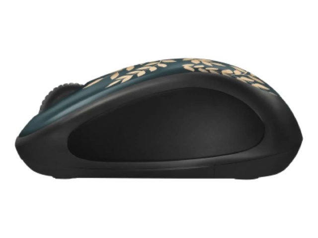 Primer plano del diseño floral Golden Garden del mouse inalámbrico Logitech M317C