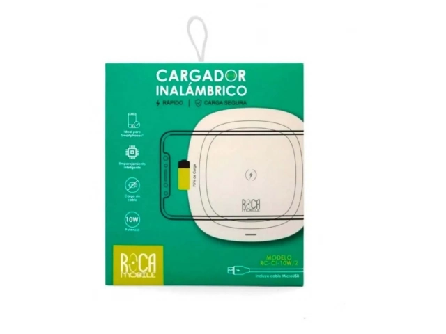 Detalle del puerto de conexión y superficie del Cargador Inalámbrico Roca 10W/2