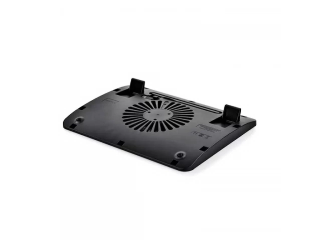 Primer plano del gran ventilador de 140mm y la malla metálica de la base enfriadora Deepcool Wind Pal Mini, a la venta en Avlis Uruguay.