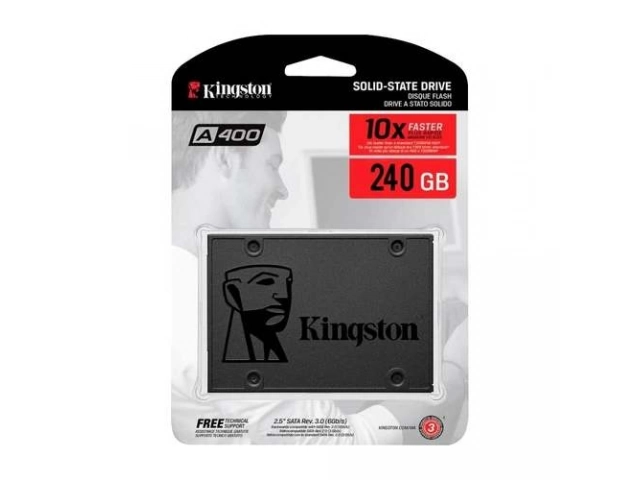 Disco de Estado Sólido (SSD) Kingston A400 de 240GB, interfaz SATA III, formato 2.5 pulgadas. Aumenta la velocidad de tu PC. Avlis Uruguay.