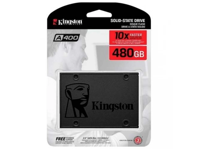 Disco de Estado Sólido (SSD) Kingston A400 de 480GB, interfaz SATA III, formato 2.5 pulgadas. Velocidad superior para tu PC o laptop. Avlis Uruguay.