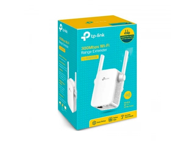Diseño compacto de pared del repetidor Wi-Fi TP-Link TL-WA855RE N300, fácil de instalar en cualquier enchufe, con indicador LED de señal inteligente. Avlis Uruguay.