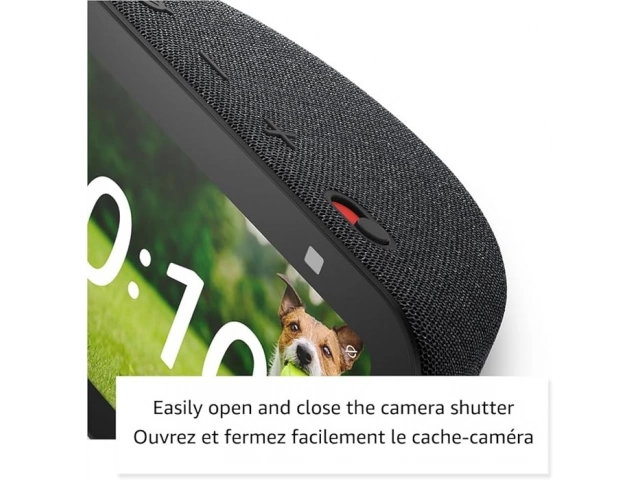 Vista lateral del Echo Show 5 (3ra Gen) Charcoal, destacando su diseño compacto y elegante.