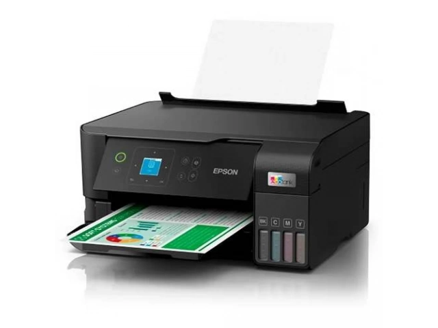 Detalle de los tanques de tinta frontales de la impresora Epson L3560 EcoTank, destacando su conectividad Wi-Fi y compatibilidad con Epson Smart Panel. Epson en Avlis.