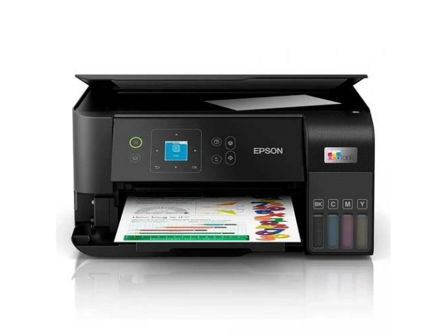 Detalle de los tanques de tinta frontales de la impresora Epson L3560 EcoTank, destacando su conectividad Wi-Fi y compatibilidad con Epson Smart Panel. Epson en Avlis.