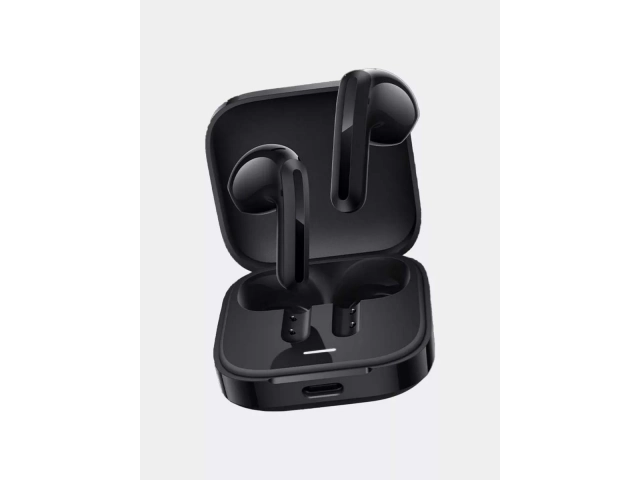 Estuche de carga compacto de los Xiaomi Redmi Buds 6 Play negros, con auriculares, Avlis Uruguay.