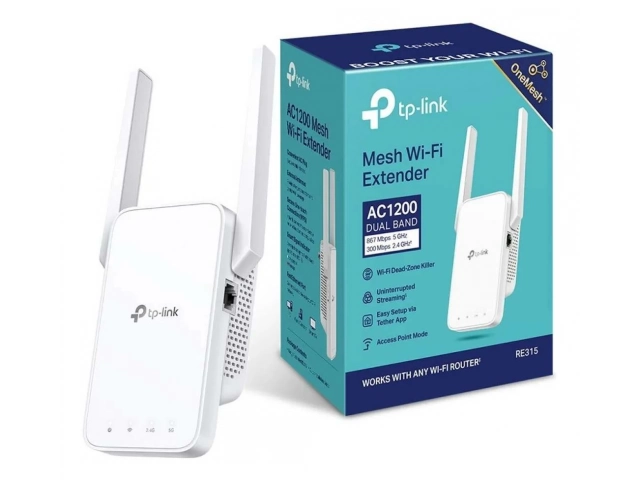 Indicador de señal inteligente del repetidor Wi-Fi TP-Link RE315 AC1200 para óptima ubicación, disponible en Avlis. 