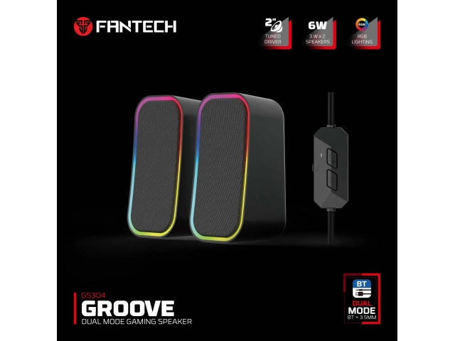Vista de los dos parlantes del Fantech GS304 Groove Black, ofreciendo un sonido estéreo envolvente.