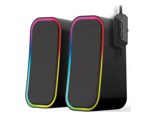 Vista lateral del parlante Fantech GS304 Groove Black destacando su iluminación RGB dinámica.