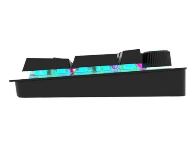 Primer plano de los switches mecánicos Azules (Blue) y los efectos de iluminación RGB del teclado Fantech MK-853 v2 Space Edition. Precisión y feedback para gamers en Avlis.