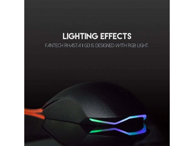 Detalle de los 6 botones programables y el diseño ergonómico del mouse gamer Fantech Rhasta II G13. Control total en tus manos. Avlis.