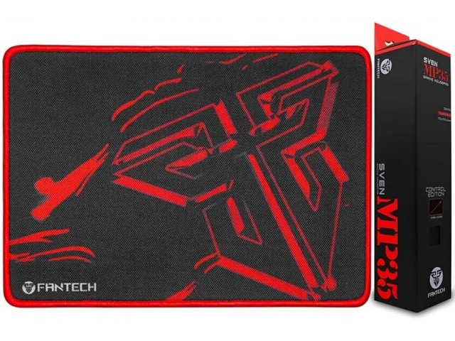 MousePad gamer Fantech Sven MP35, color negro con detalles rojos, superficie Speed para máxima precisión, disponible en Avlis Uruguay.