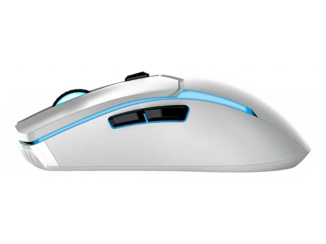 Detalle de los 6 botones programables y el diseño ergonómico del mouse gamer inalámbrico Fantech Venom II WGC2 blanco. Avlis