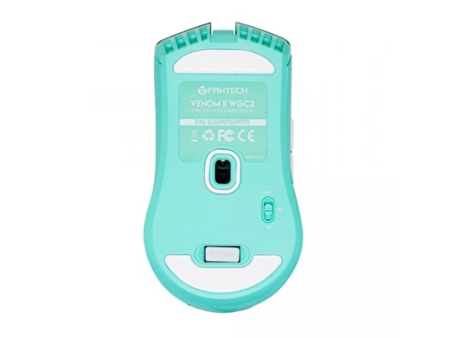 Detalle de los 6 botones programables y el diseño ergonómico en color Menta del mouse gamer inalámbrico Fantech Venom II WGC2. Avlis.
