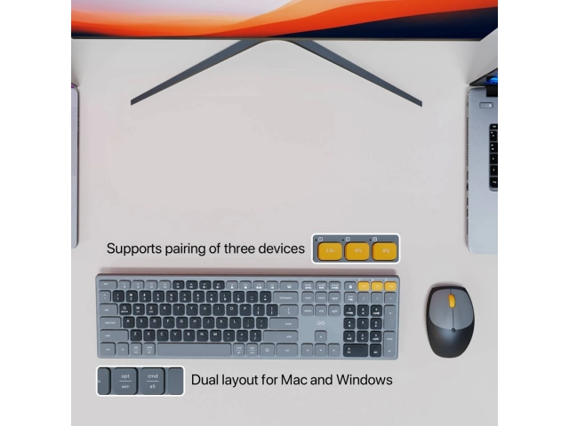 Vista frontal del combo inalámbrico Fantech WK895 en color beige, teclado y mouse con diseño elegante.