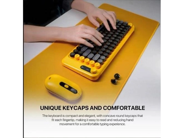 Detalle cercano del teclado y mouse del Combo Fantech WK898 Yellow, resaltando su diseño y acabado para usuarios de PC en Uruguay.  