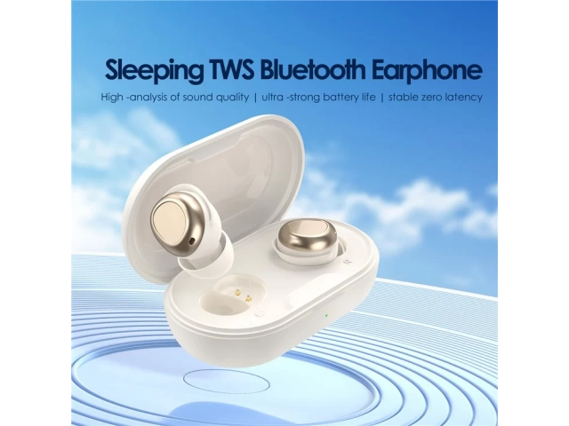 Auriculares True Wireless Foneng BL153 color beige con su estuche de carga compacto, Bluetooth 5.3, en Avlis, San Carlos, Uruguay.