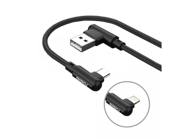 Cable Foneng X70 Micro USB con conector de 90 grados (en L), soporta carga rápida 3A, 1 metro de longitud y cubierta trenzada. Ideal para gaming. Avlis Uruguay.