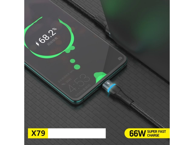 Cable Foneng X79 de 1 metro (USB-A a Tipo C) 66W, perfecto para carga súper rápida y sincronización de datos eficiente. Avlis.