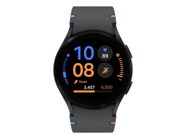Samsung Galaxy Watch FE Negro mostrando monitoreo de salud y la interfaz Wear OS, batería duradera, en venta en Avlis Uruguay