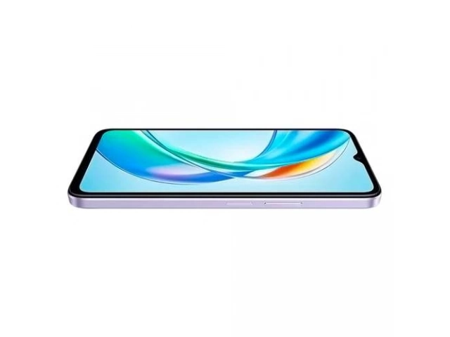 Smartphone Honor X6b Purple (Púrpura) con 128GB de almacenamiento, vista frontal y trasera, disponible en Avlis Uruguay