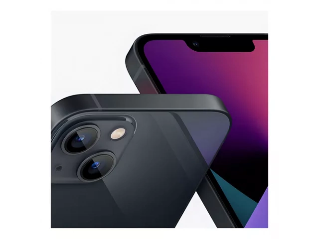 Imagen combinada del frente y dorso del iPhone 13 128GB Midnight.