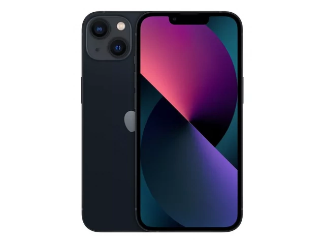 Vista frontal del iPhone 13 128GB color Midnight mostrando su pantalla OLED.