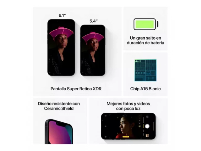 iPhone 13 128GB Midnight mostrando su pantalla Super Retina XDR encendida.