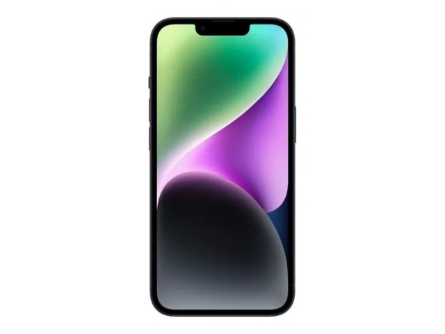 Imagen del iPhone 14 128GB Midnight vista frontal con pantalla OLED brillante