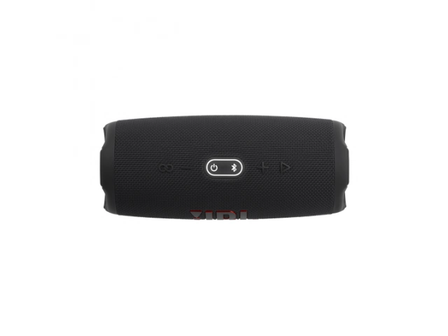 Vista superior del altavoz JBL Charge 5 Black resaltando sus controles intuitivos y accesibles.