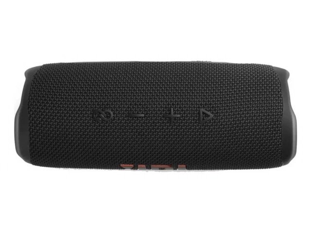 Vista superior del JBL Flip 6 Black mostrando el logo y la textura de la malla.%u200B
