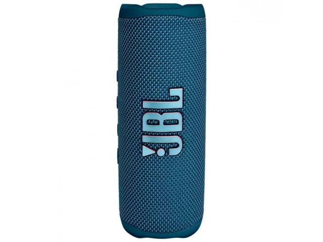 Vista superior del JBL Flip 6 Blue mostrando el logo y la textura de la malla.