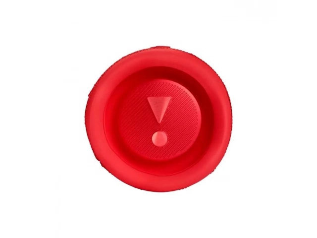 Vista lateral del JBL Flip 6 rojo, destacando su forma cilíndrica y materiales resistentes.