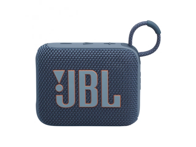Vista frontal del parlante JBL Go 4 Blue mostrando su diseño compacto y moderno.