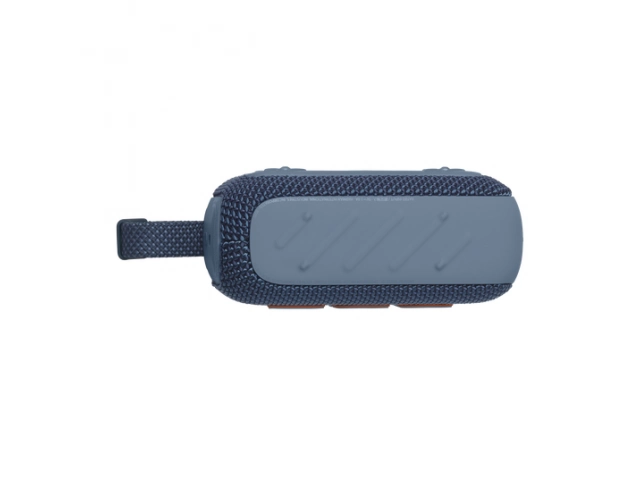 Perfil lateral del JBL Go 4 Blue destacando su estructura resistente y botones de control.