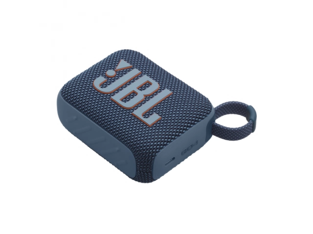 Vista superior del parlante JBL Go 4 Blue con enfoque en los controles de reproducción.