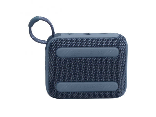 Parte trasera del JBL Go 4 Blue mostrando su puerto de carga y diseño ergonómico.