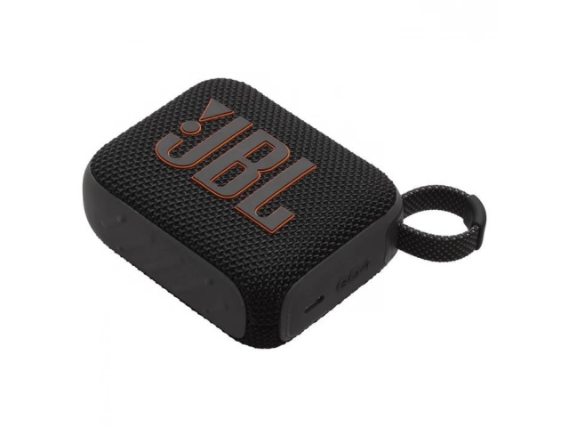 Vista superior del JBL Go 4 Black con enfoque en los botones de control y asa integrada.