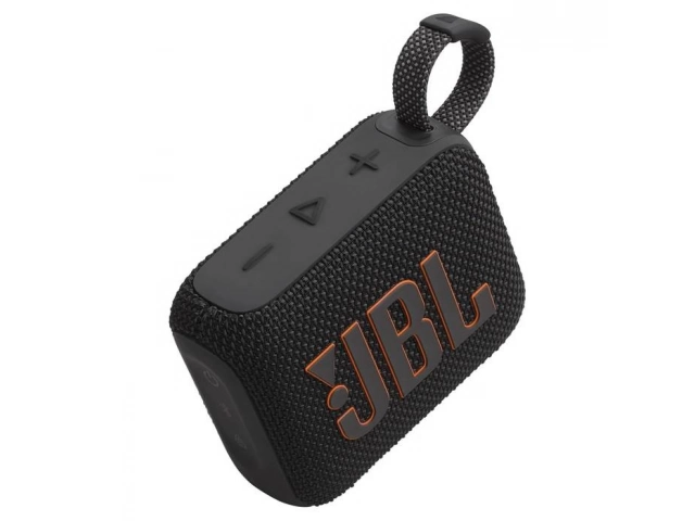 Vista superior del JBL Go 4 Black con enfoque en los botones de control y asa integrada.