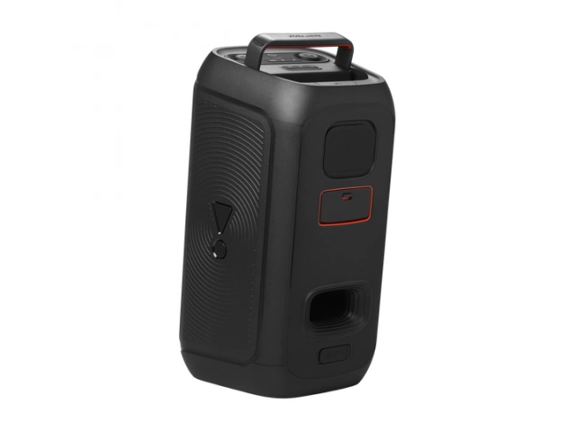 El JBL PartyBox Club 120 siendo transportado fácilmente gracias a su diseño ergonómico y asa plegable.
