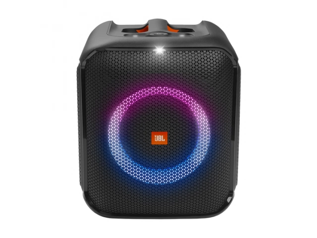 Vista frontal del altavoz JBL PartyBox Encore Essential con luces LED