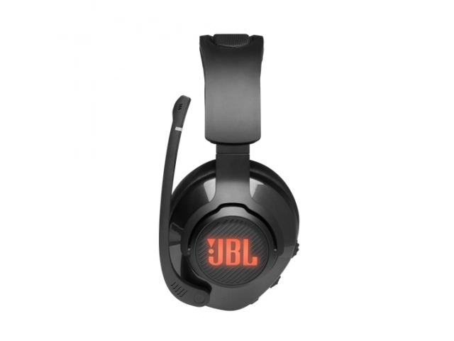 Vista lateral del JBL Quantum 400 mostrando el micrófono boom desmontable.