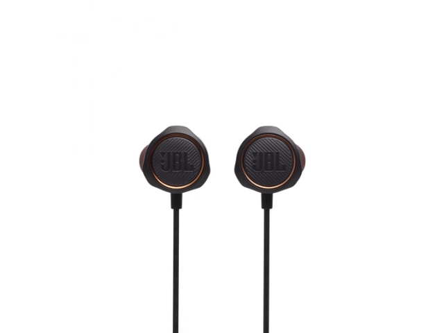 Auriculares JBL Quantum 50 vistos de frente, diseño in-ear y estilo gamer.