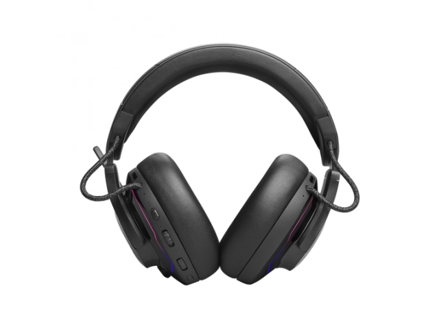 Auriculares JBL Quantum 910 vistos de frente, diseño premium gamer con gran presencia.