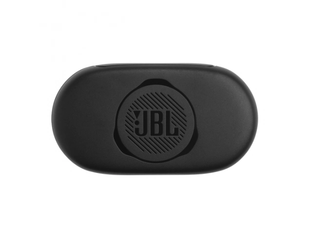 Vista superior de los JBL Quantum TWS negros mostrando su diseño ergonómico tipo in-ear.